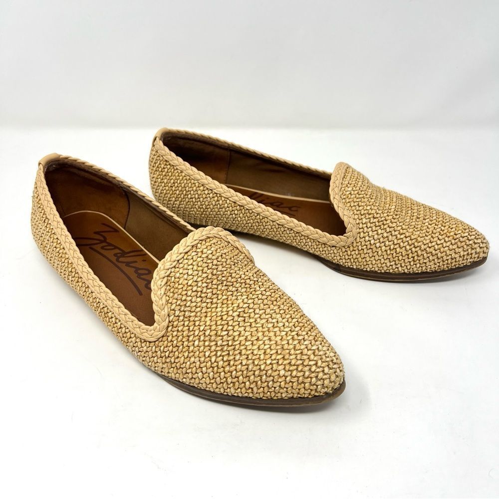 Zodiac Hill Natural Beige Raffia Woven Slip On Pointed Toe Loafers Size 8